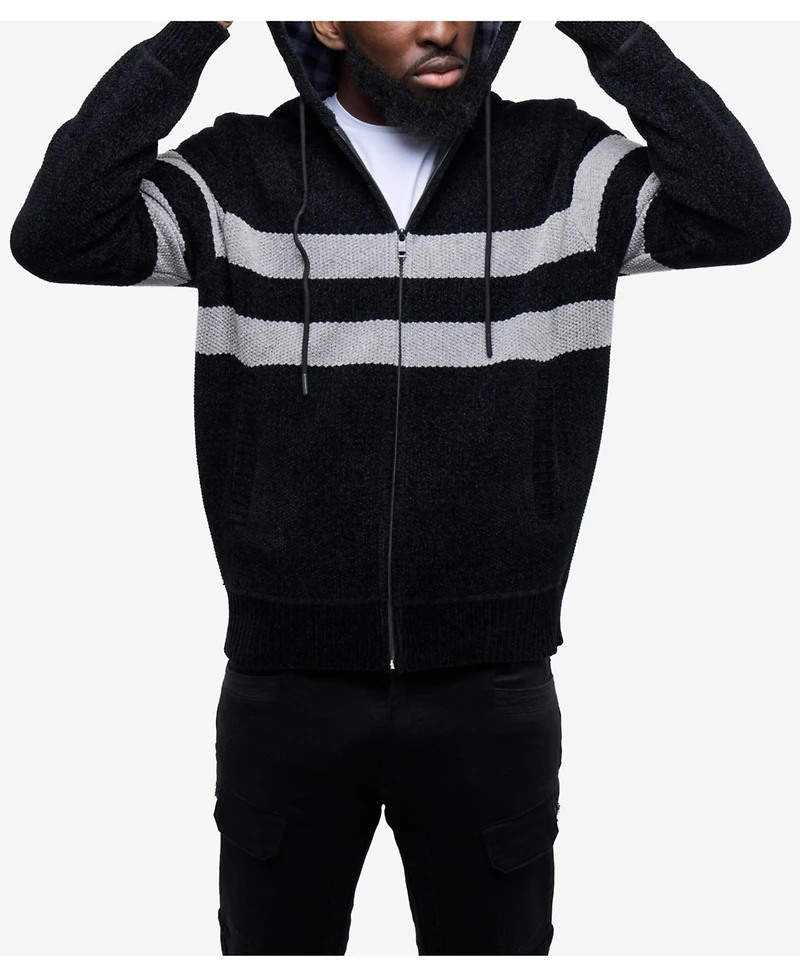Cultura Men's Full Zip Hooded Sweater With Stripes And Flannel Lining