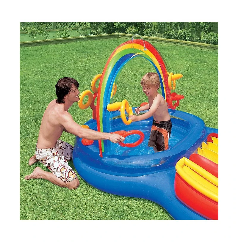 Intex 9.75ft x 6.3ft x 53in Rainbow Slide Kids Play Inflatable Pool Ring Center