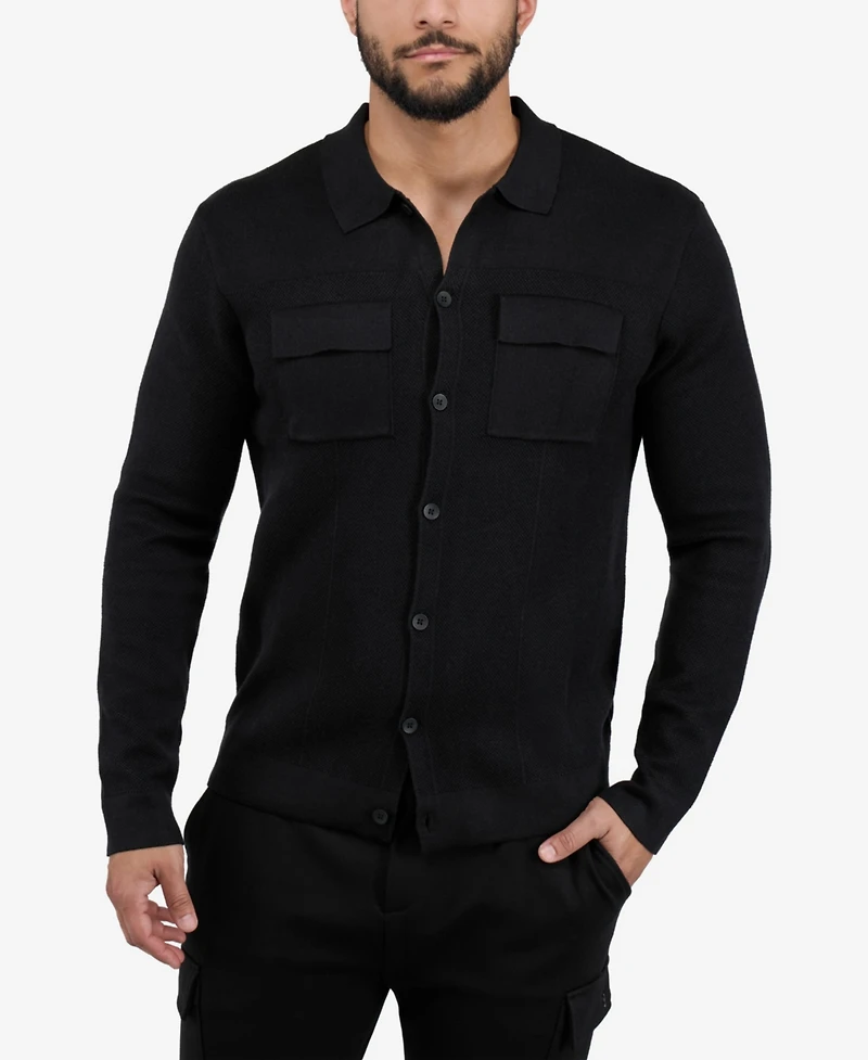Spring + Mercer Men's Long Sleeve Sweater With Full Buttoned Two Patch Pockets