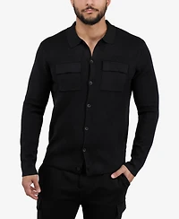 Spring + Mercer Men's Long Sleeve Sweater With Full Buttoned Two Patch Pockets