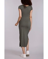 Motherhood Maternity Crew Neck Short Sleeve Side Tie Midi Dress