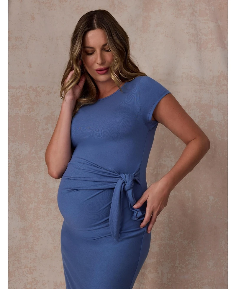 Motherhood Maternity Crew Neck Short Sleeve Side Tie Midi Dress