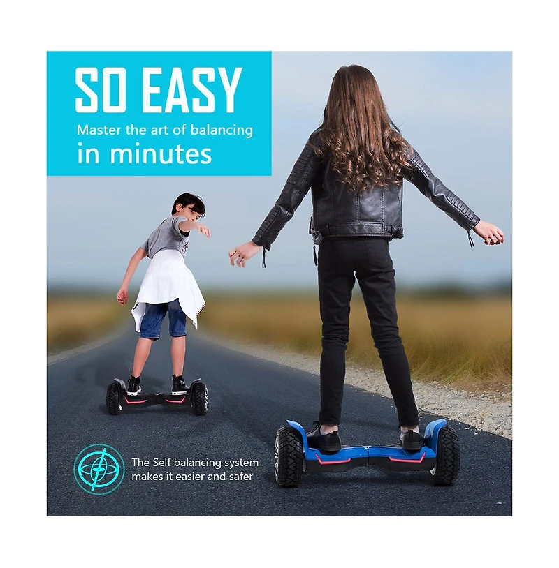 Warrior 8.5" All-Terrain Electric Balance Scooter-42V, 1.5A, 50Hz/60Hz, Music Speakers, Colorful Led Lights | Valentine's Day Gift for Teens, Fam