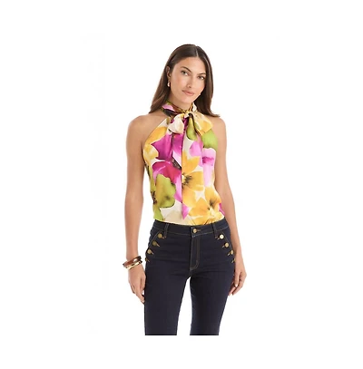 The Noli Shop Womens Rina Tie Neck Blouse - Floral Print