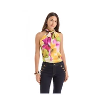 The Noli Shop Womens Rina Tie Neck Blouse - Floral Print