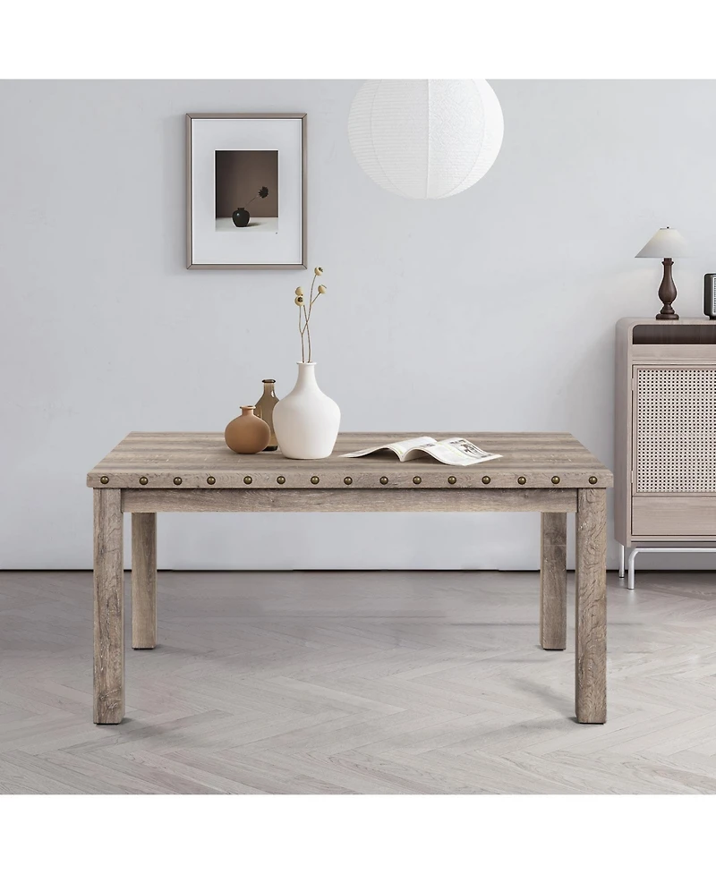 Morden Fort Farmhouse Dining Table Set for 4, Rustic Wooden Kitchen Table with Upholstered Bench & 2 Chairs, Country Style Dining Set for Family Gathe