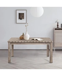 Morden Fort Farmhouse Dining Table Set for 4, Rustic Wooden Kitchen Table with Upholstered Bench & 2 Chairs, Country Style Dining Set for Family Gathe