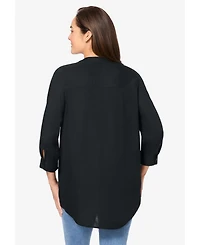 Woman Within Women's Plus Rayon 7-Day Three-Quarter Sleeve Tab-Front Tunic Top