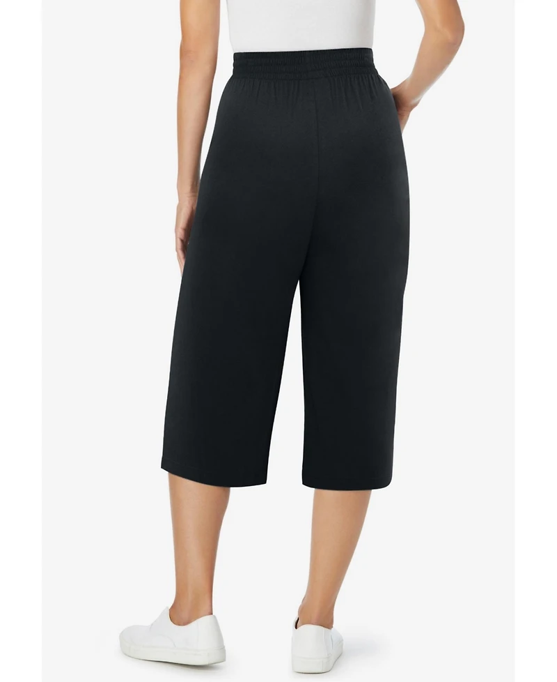 Woman Within Women's Elastic-Waist Knit Capri Pant