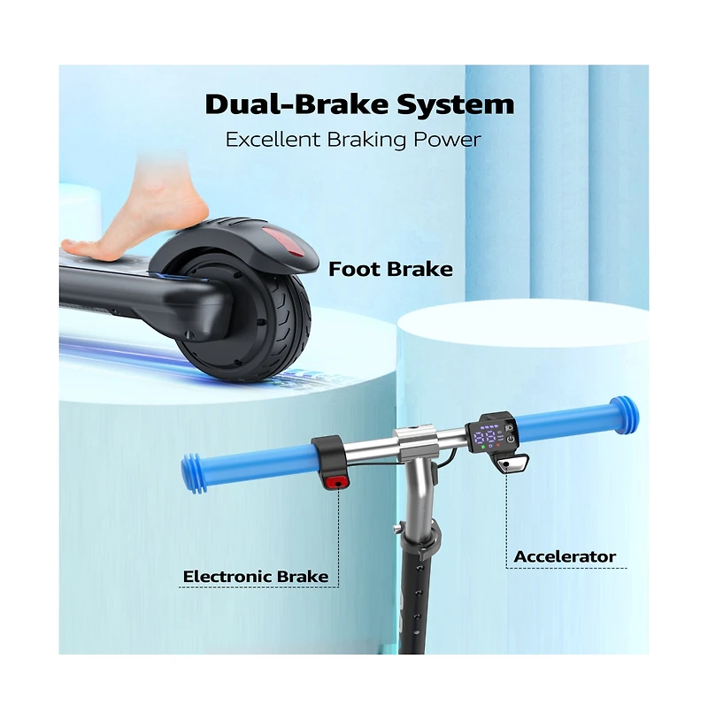Kids' Electric Scooter with Led Display, 150W High-Power Motor, Dual Brake System