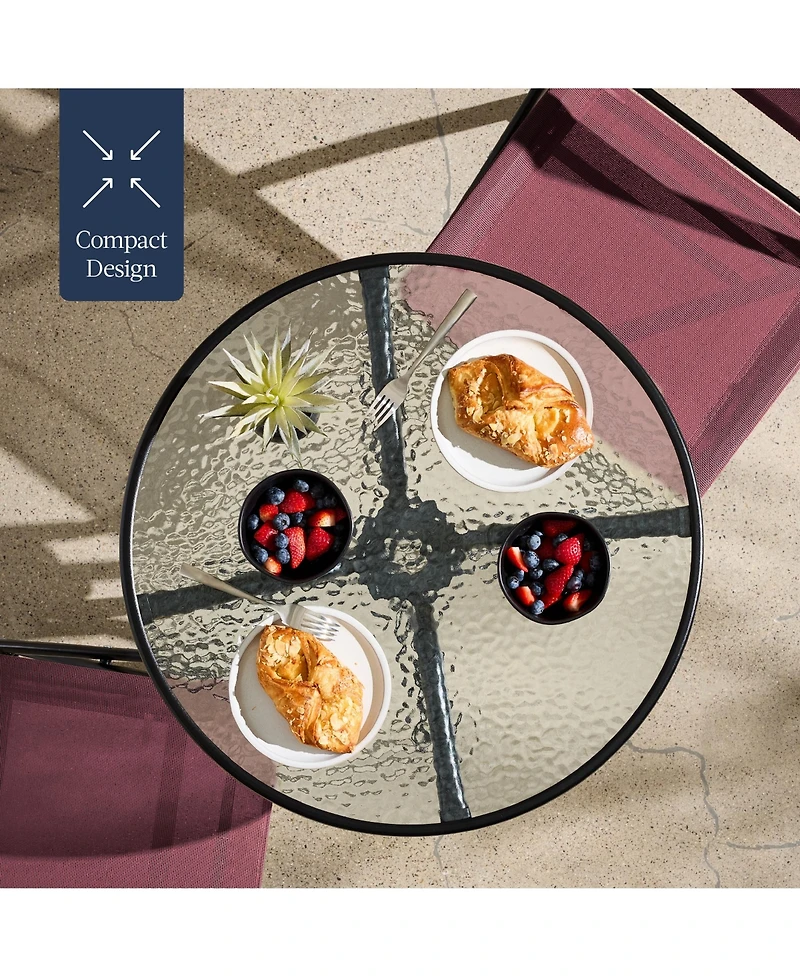 Best Choice Products 3-Piece Patio Bistro Dining Furniture Set w/ Round Textured Glass Tabletop, Folding Chairs