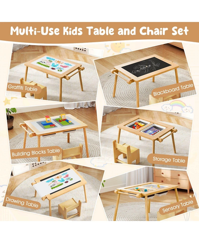 Costway Sensory Table & Chair Set for Kids 2-8 with Foldable Bins Sand/Water Paper Beige