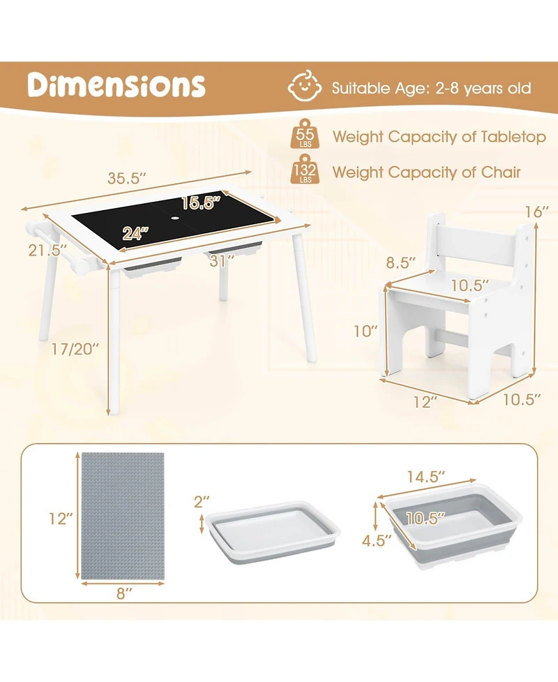 Costway Sensory Table & Chair Set for Kids 2-8 with Foldable Bins for Sand/Water & Paper Beige
