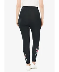Woman Within Plus Women'S Plus-Size Stretch-Cotton Knit Pull-On Embroidered Leggings