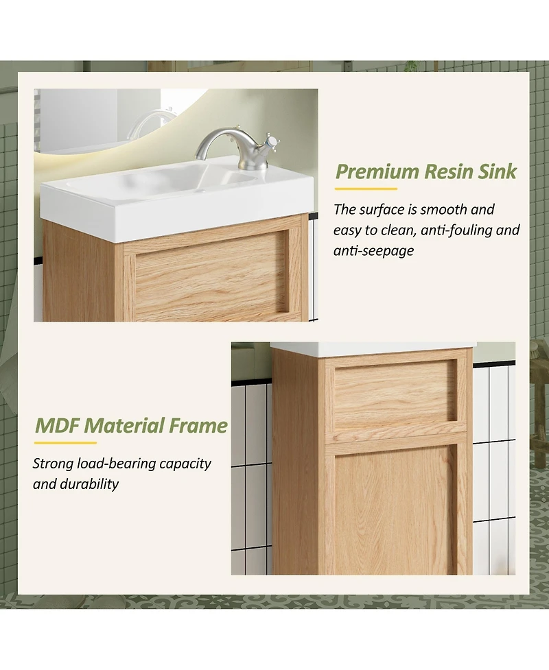 Casainc 15.75" Bathroom Vanity with Reversible Resin Sink, Adjustable Shelf, Push-to-Open Door and Reversible Cabinet