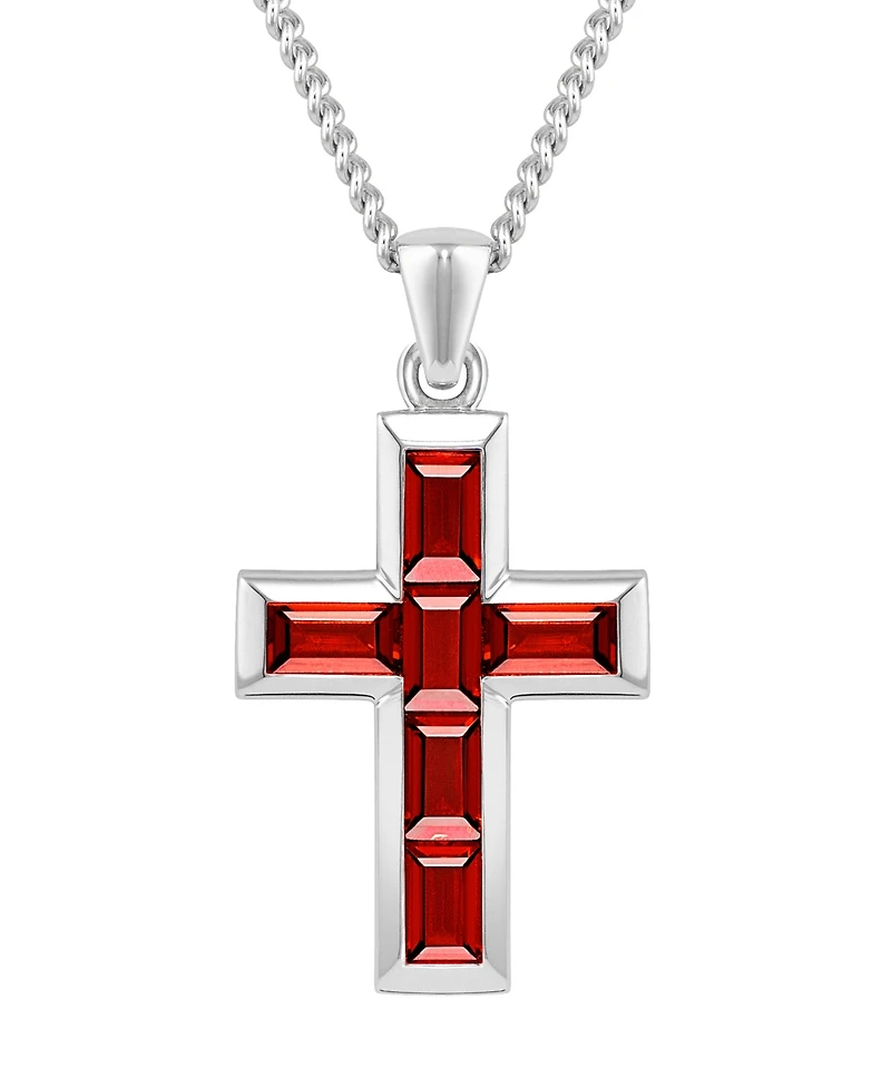 Vincero Men's Stone Cross Pendant - Red - Silver Necklace