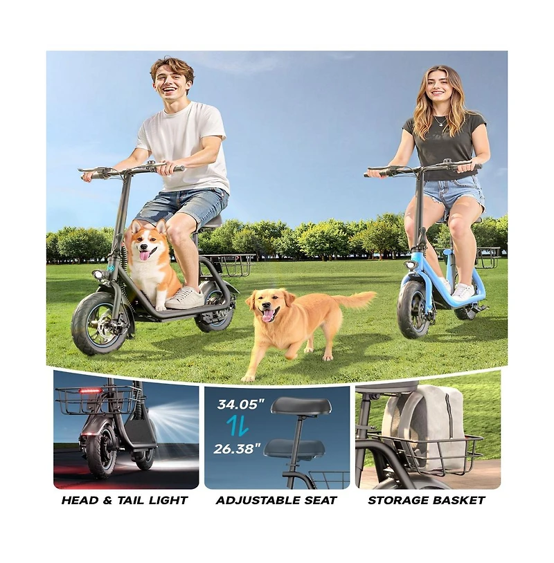 450W Electric Scooter for Unisex Adults: 265LBS MaxLoad, 22 Miles Range, 15.5MPH Top Speed, 3 Modes, Adjustable Seat