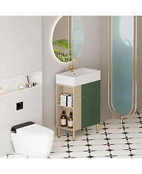 Slickblue Open Shelving Bathroom Vanity with Ceramic Sink and Soft-Closing Door