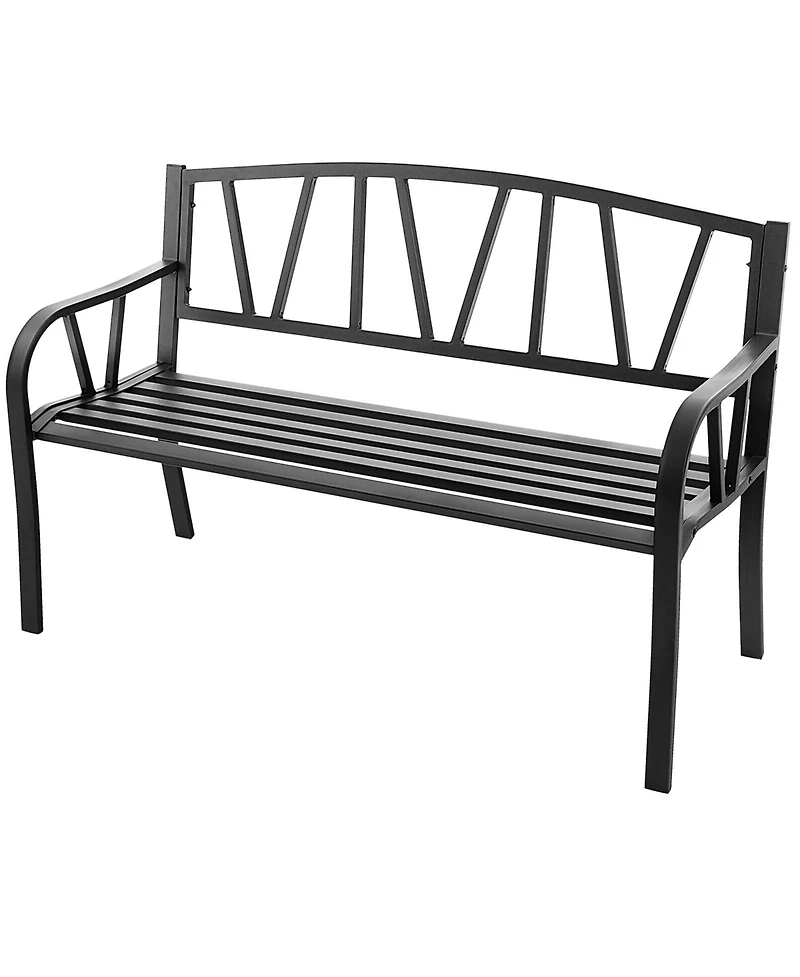 Gymax Garden Bench Metal Frame w/ Ergonomic Armrest Load Patio