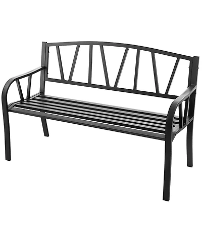 Gymax Garden Bench Metal Frame w/ Ergonomic Armrest Load Patio