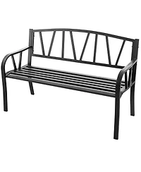 Gymax Garden Bench Metal Frame w/ Ergonomic Armrest Load Patio