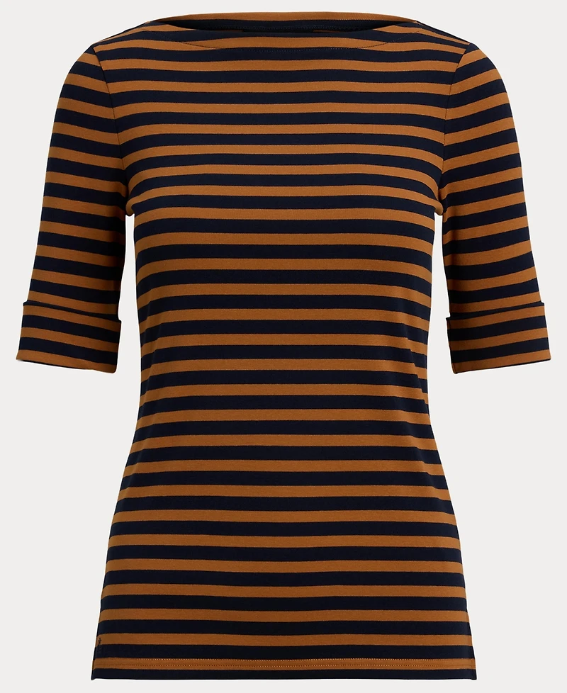 Lauren Ralph Women's Striped Stretch Cotton Boatneck Tee