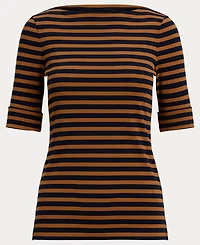 Lauren Ralph Women's Striped Stretch Cotton Boatneck Tee
