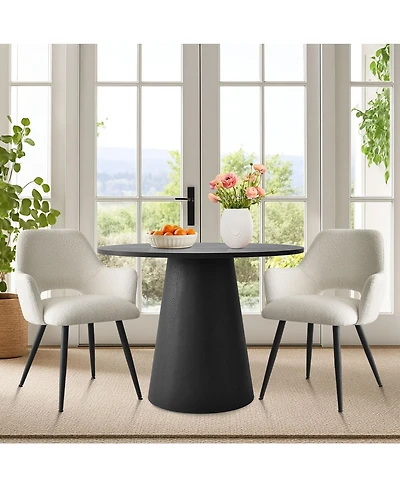 Maison Boucle 3-Piece 35" Round Dining Set with Pedestal Table and 2 Upholstered Armchairs, Soft Fabric Seating for Kitchen or Dining Room-Maison Bouc