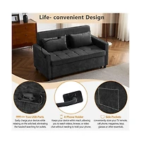 Maison Boucle 56.9" Pull-Out Sleeper Sofa with Usb Ports, Phone Holder & Adjustable Backrest, Convertible Bed Pillows-Maison