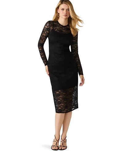 Steve Madden Women's Hailee Crewneck Lace Midi Dress