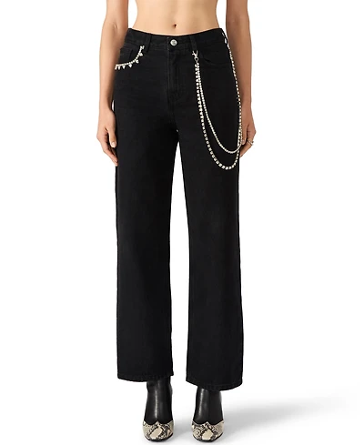 Steve Madden Women's Swift Mid-Rise Rhinestone Chain Jeans
