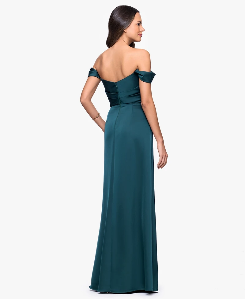 Betsy & Adam Women's Long Off-the-Shoulder Corset Dress