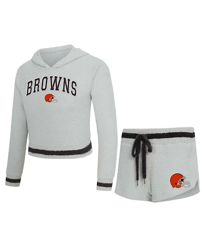 Concepts Sport Women's Gray Cleveland Browns Whitley Long Sleeve Hoodie Top Shorts Set