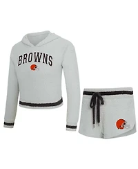Concepts Sport Women's Gray Cleveland Browns Whitley Long Sleeve Hoodie Top Shorts Set