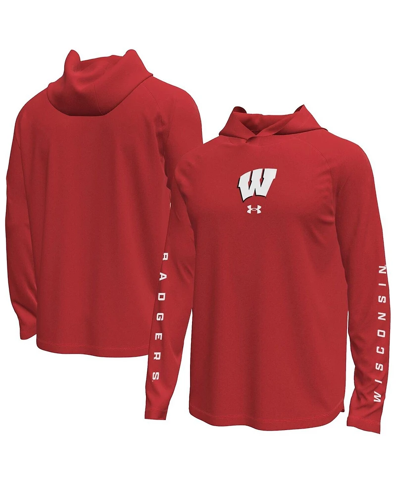 Under Armour Men's Red Wisconsin Badgers Tech Stretch Long-Sleeve Hooded T-Shirt