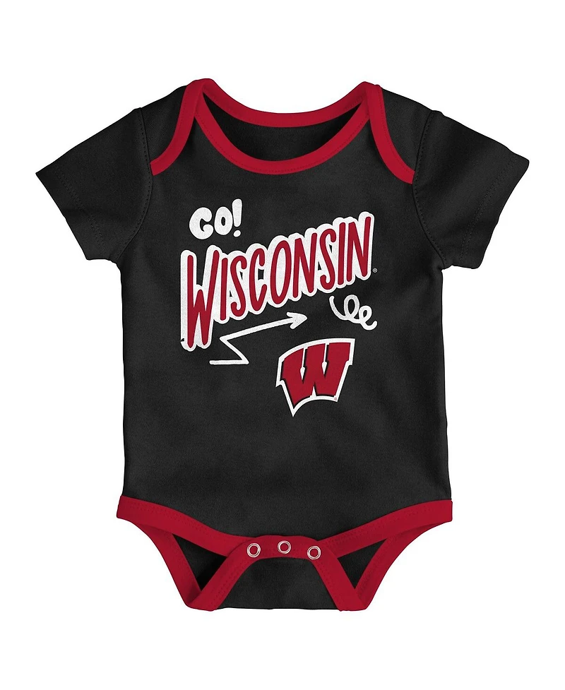 Outerstuff Baby Boys and Girls 3-Pack Wisconsin Badgers All Day Play Bodysuit Set