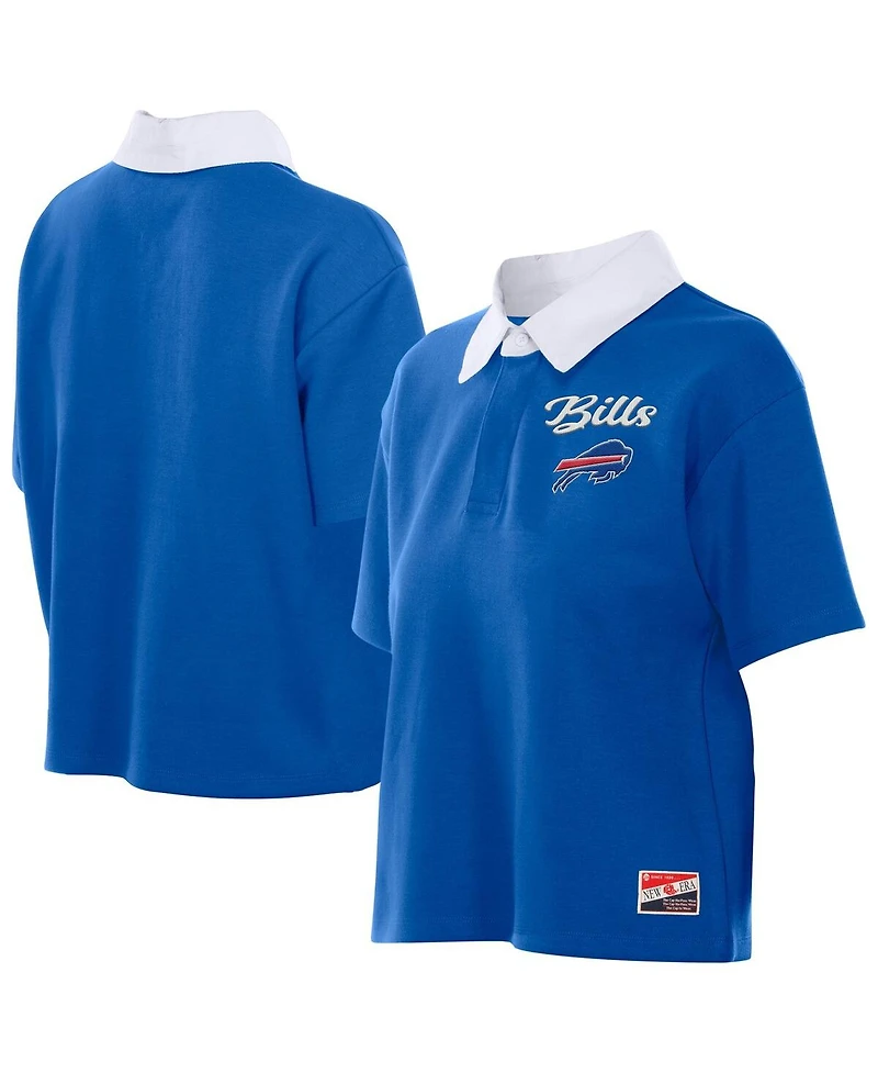 New Era Women's Royal Buffalo Bills Throwback Boxy Cropped Polo Shirt