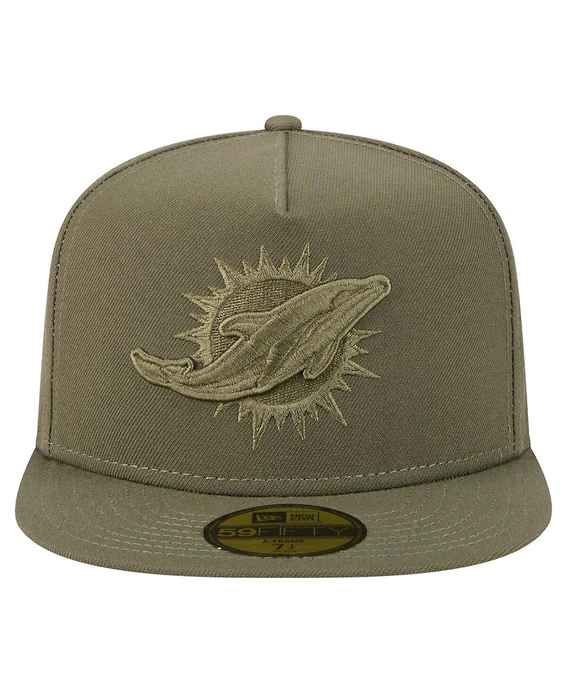 New Era Men's Olive/ Miami Dolphins Color Pack A-Frame 59FIFTY Fitted Hat