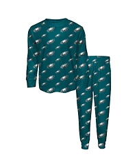 Outerstuff Big Boys and Girls Midnight Green Philadelphia Eagles All-Over-Print Long Sleeve T-Shirt Pants Sleep Set