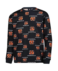 Outerstuff Big Boys and Girls Black Cincinnati Bengals All-Over-Print Long Sleeve T-Shirt and Pants Sleep Set