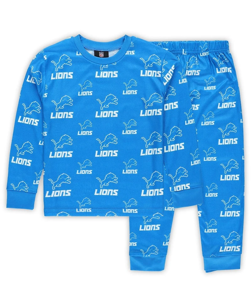 Outerstuff Preschool Blue Detroit Lions All-Over-Print Long Sleeve T-Shirt and Pants Sleep Set