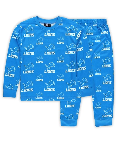 Outerstuff Preschool Blue Detroit Lions All-Over-Print Long Sleeve T-Shirt and Pants Sleep Set