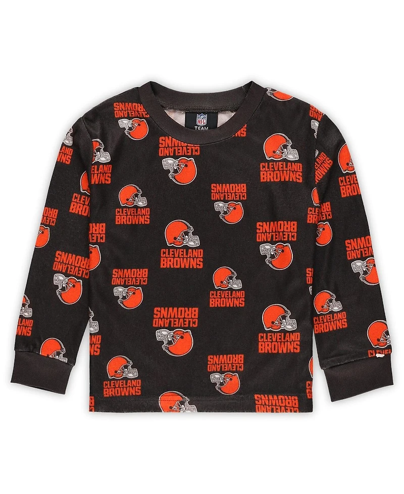 Outerstuff Toddler Brown Cleveland Browns All-Over-Print Long Sleeve T-Shirt and Pants Sleep Set