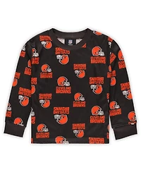 Outerstuff Toddler Brown Cleveland Browns All-Over-Print Long Sleeve T-Shirt and Pants Sleep Set