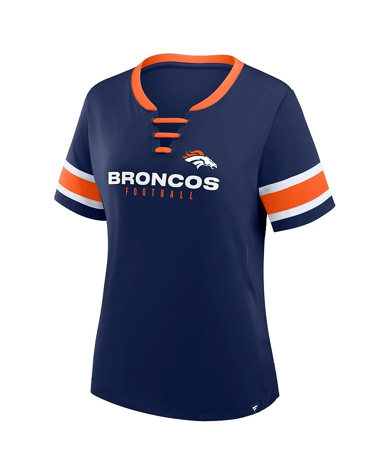 Fanatics Women's Navy Denver Broncos Plus Red Zone Athena Lace-Up V-Notch Neck T-Shirt