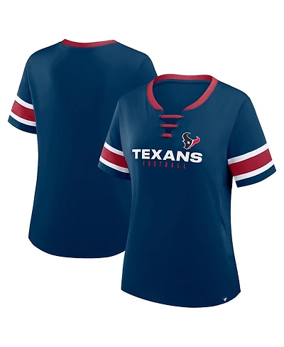 Fanatics Women's Navy Houston Texans Plus Red Zone Athena Lace-Up V-Notch Neck T-Shirt