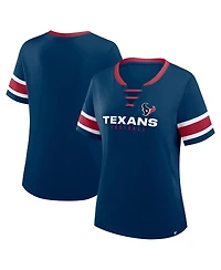 Fanatics Women's Navy Houston Texans Plus Red Zone Athena Lace-Up V-Notch Neck T-Shirt