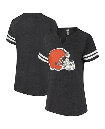 Fanatics Women's Charcoal Cleveland Browns Plus Logo Striped Raglan Notch Neck T-Shirt