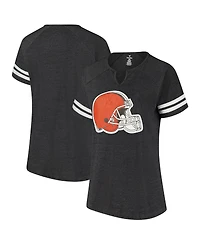 Fanatics Women's Charcoal Cleveland Browns Plus Logo Striped Raglan Notch Neck T-Shirt