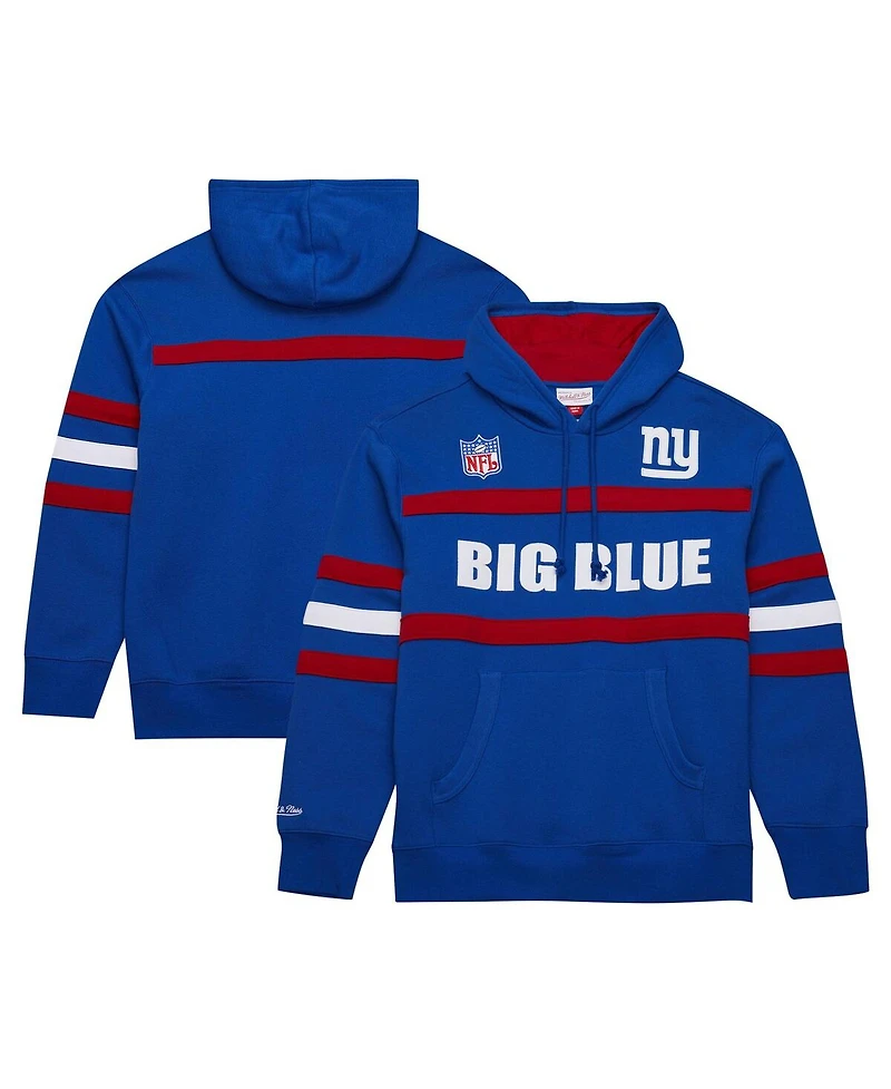 Mitchell Ness Men's Royal New York Giants Logo Head Coach Fleece Pullover Hoodie